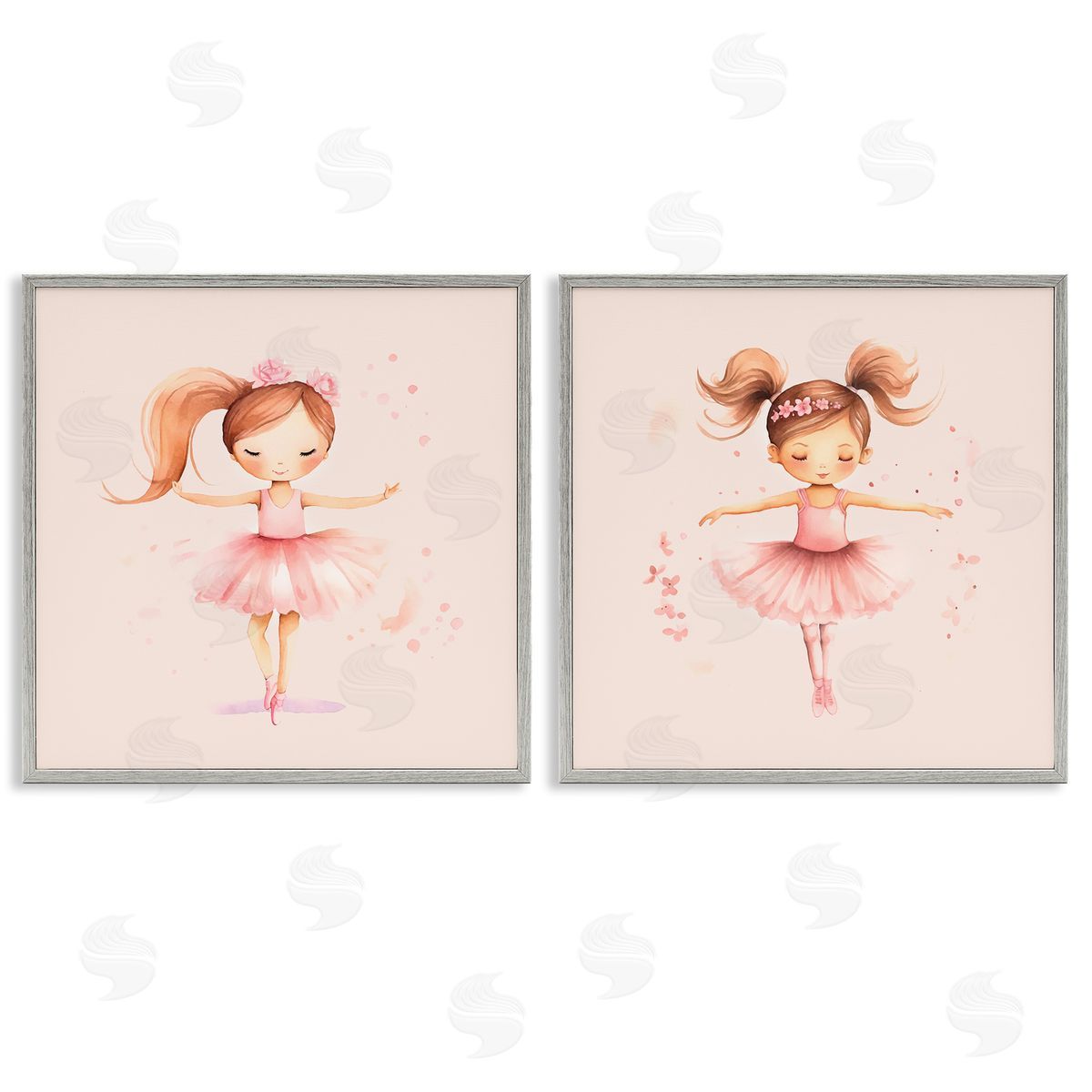 Little Ballerina Dancers Grey Frame Print Wall Art, Home Decor by Andrea Haase