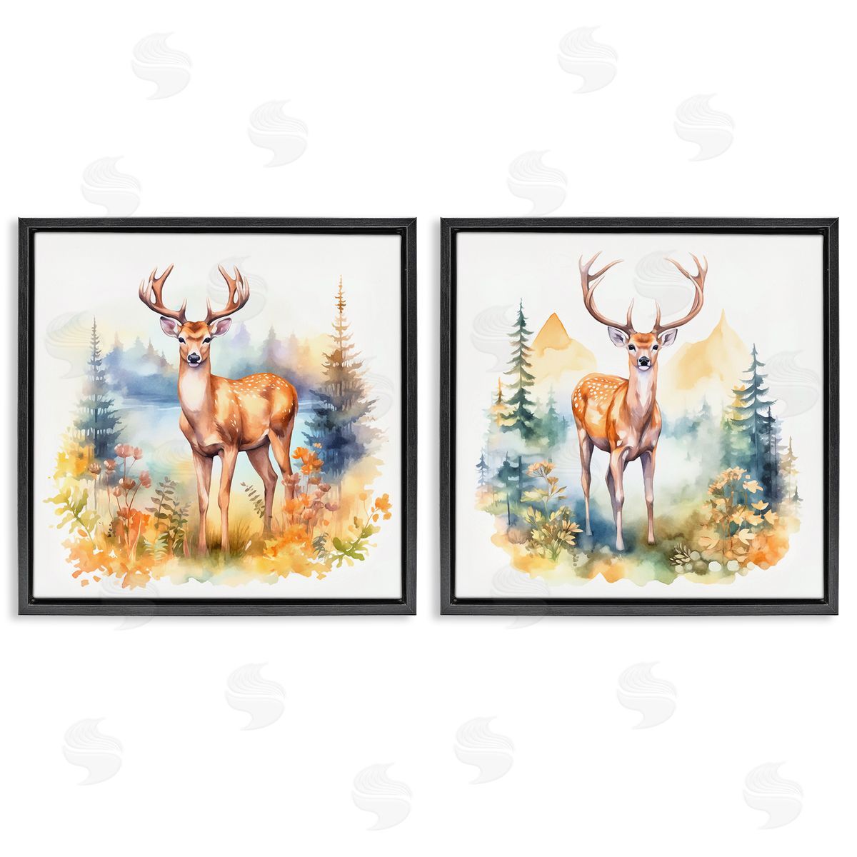 Wild Deer Mountain Overlook Black Floating Frame Canvas Wall Art, Home Decor by Andrea Haase