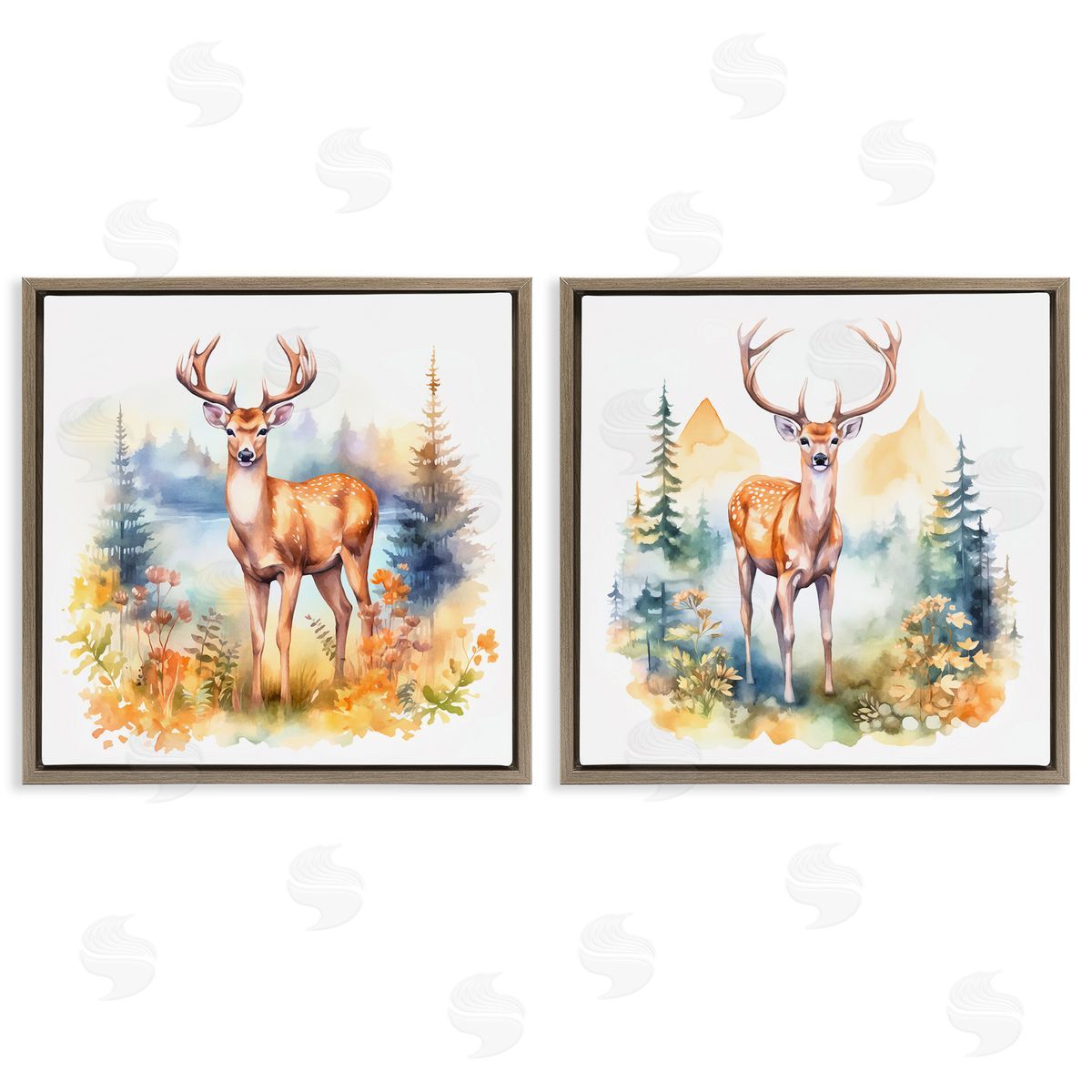 Wild Deer Mountain Overlook Brown Floating Frame Canvas Wall Art, Home Decor by Andrea Haase