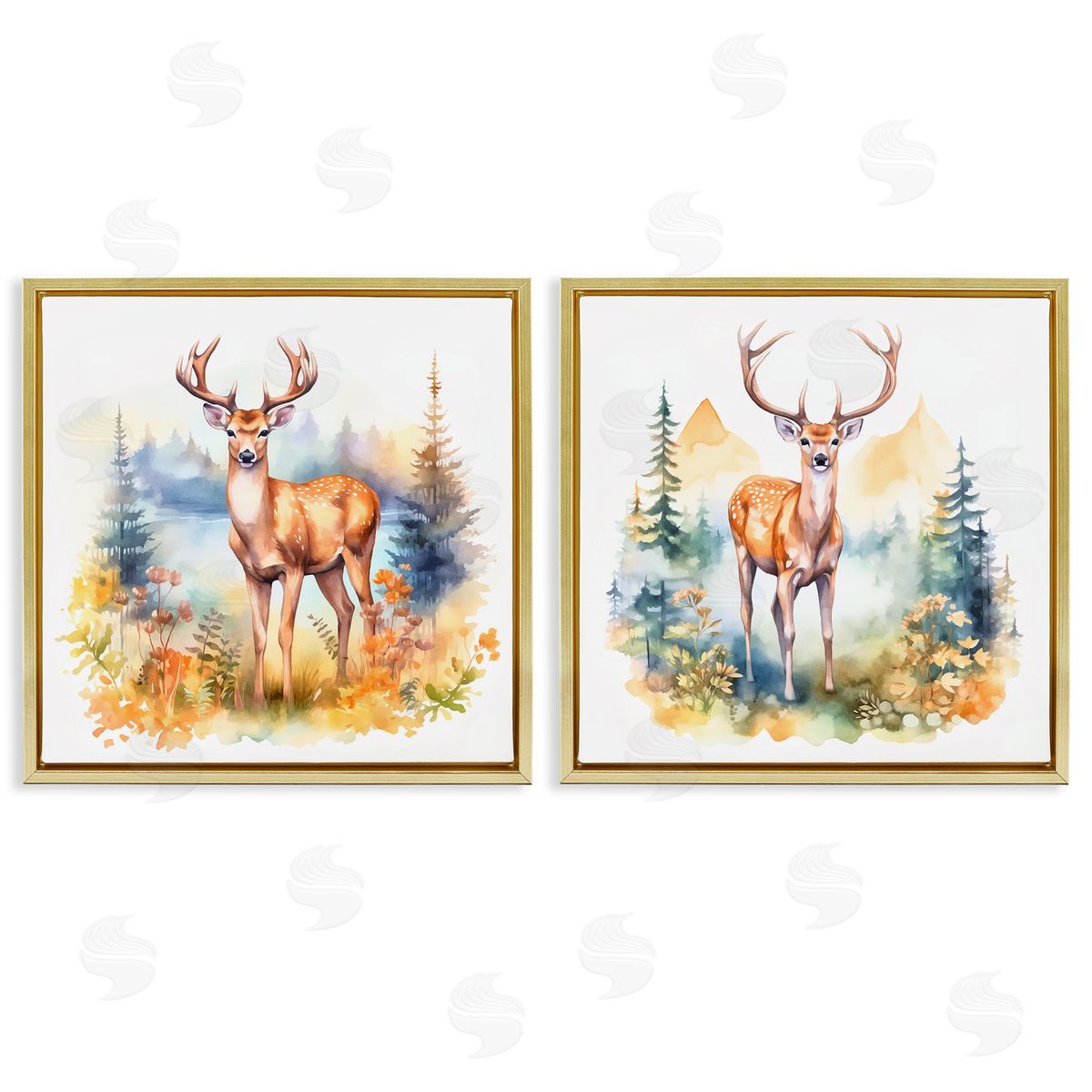 Wild Deer Mountain Overlook Gold Floating Frame Canvas Wall Art, Home Decor by Andrea Haase