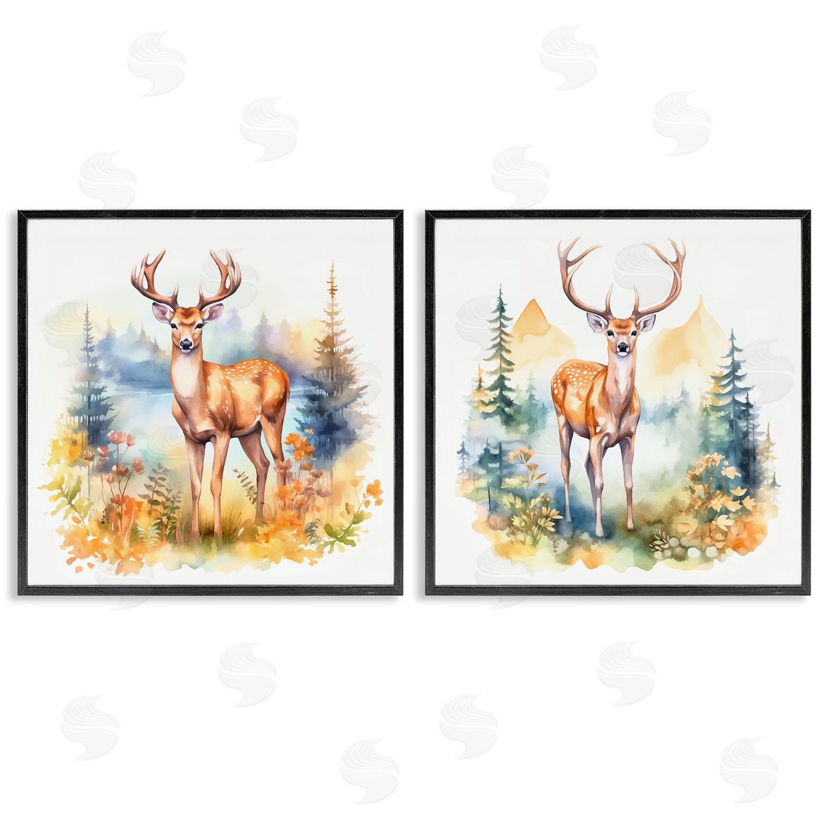 Wild Deer Mountain Overlook Black Frame Print Wall Art, Home Decor by Andrea Haase