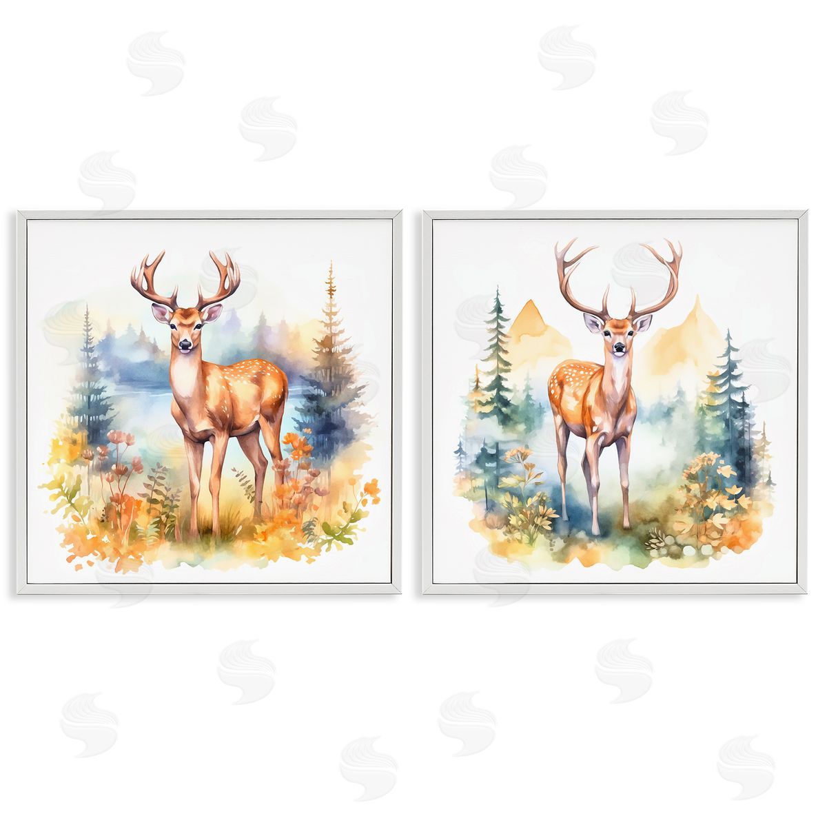 Wild Deer Mountain Overlook White Frame Print Wall Art, Home Decor by Andrea Haase