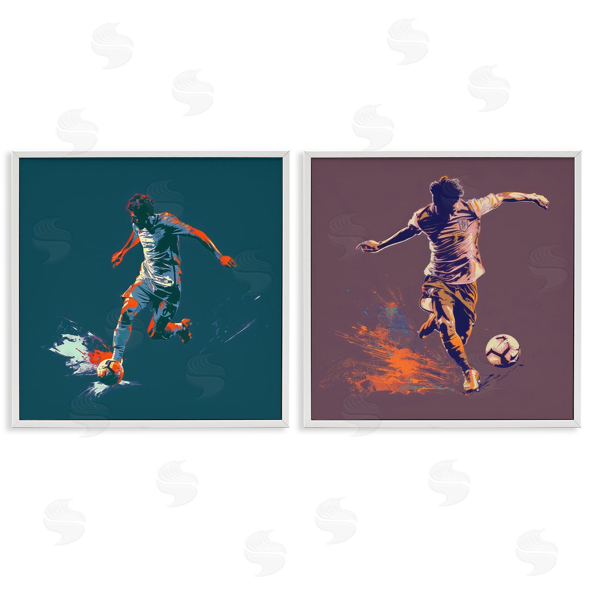 Kicking Soccer Ball Goal White Frame Print Wall Art, Home Decor by Lazar Studio