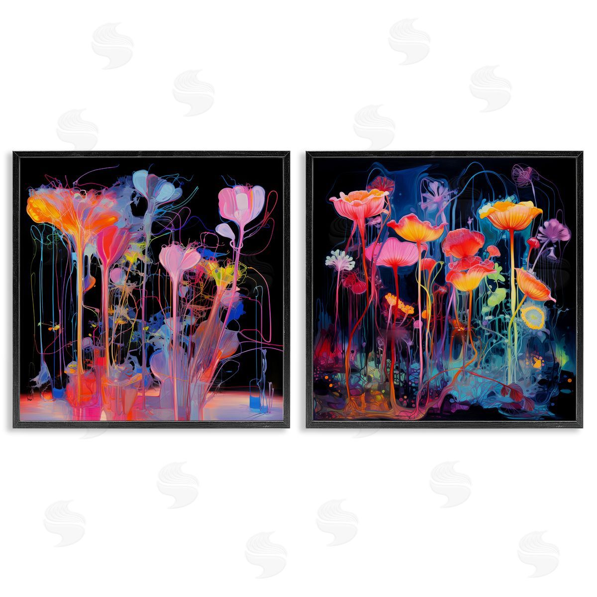 Contrasting Otherworldly Blossoms Black Frame Print Wall Art, Home Decor by Nuk Nalandro