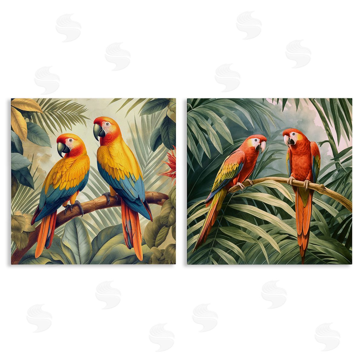 Resting Parrots Among Jungle Canvas Wall Art, Home Decor by Steve Hunziker
