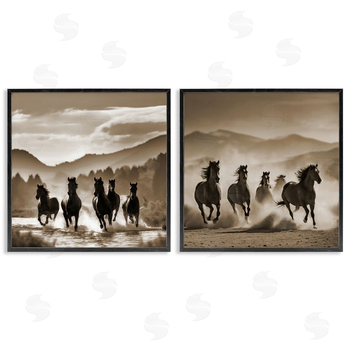 Running Mountain Stallions Black Frame Print Wall Art, Home Decor by Noah Bay