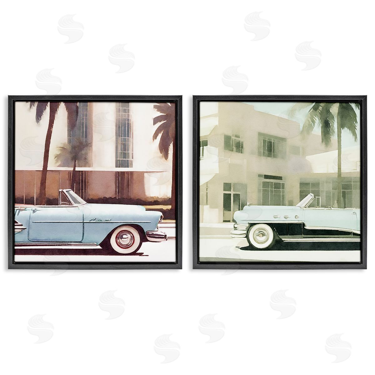 Miami Cars in Summer Black Floating Frame Canvas Wall Art, Home Decor by Noah Bay