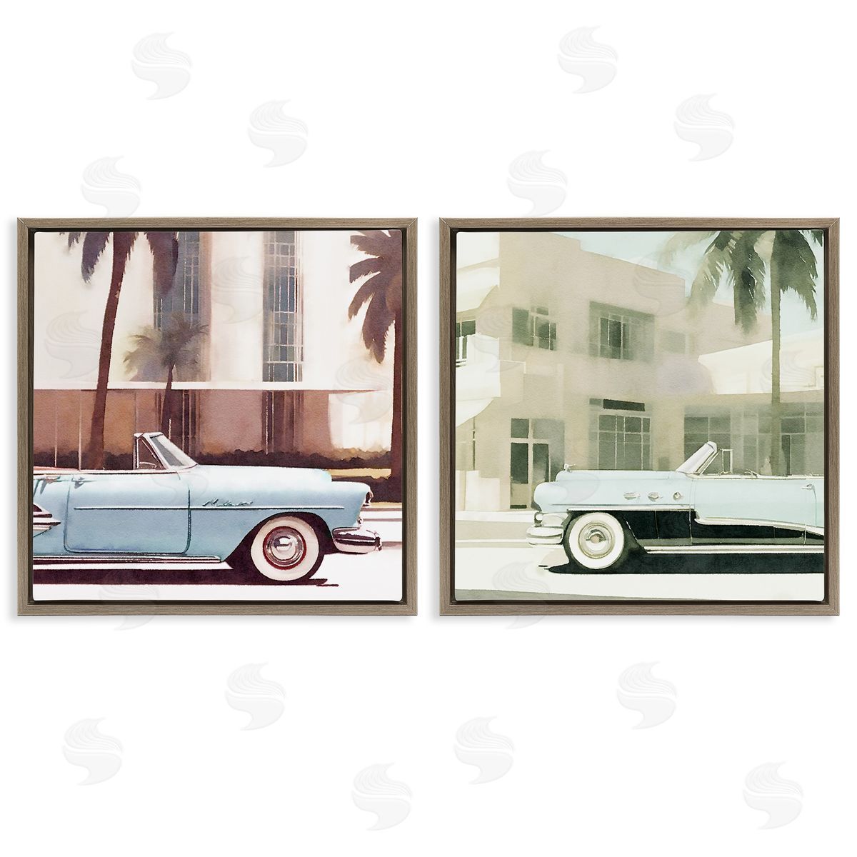 Miami Cars in Summer Brown Floating Frame Canvas Wall Art, Home Decor by Noah Bay