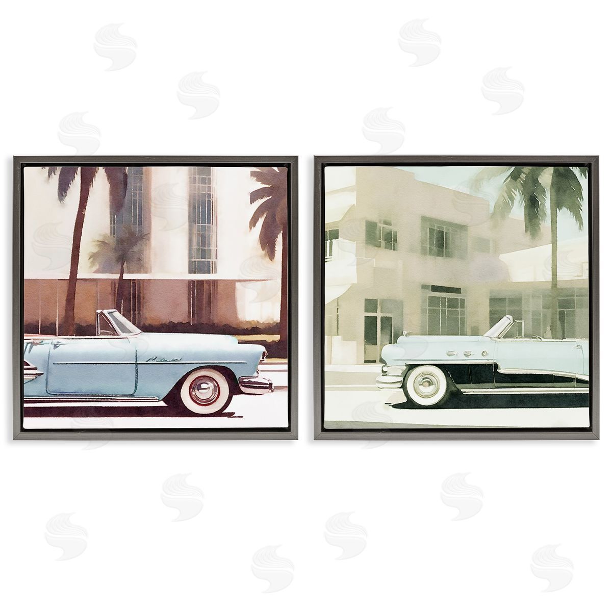 Miami Cars in Summer Grey Floating Frame Canvas Wall Art, Home Decor by Noah Bay