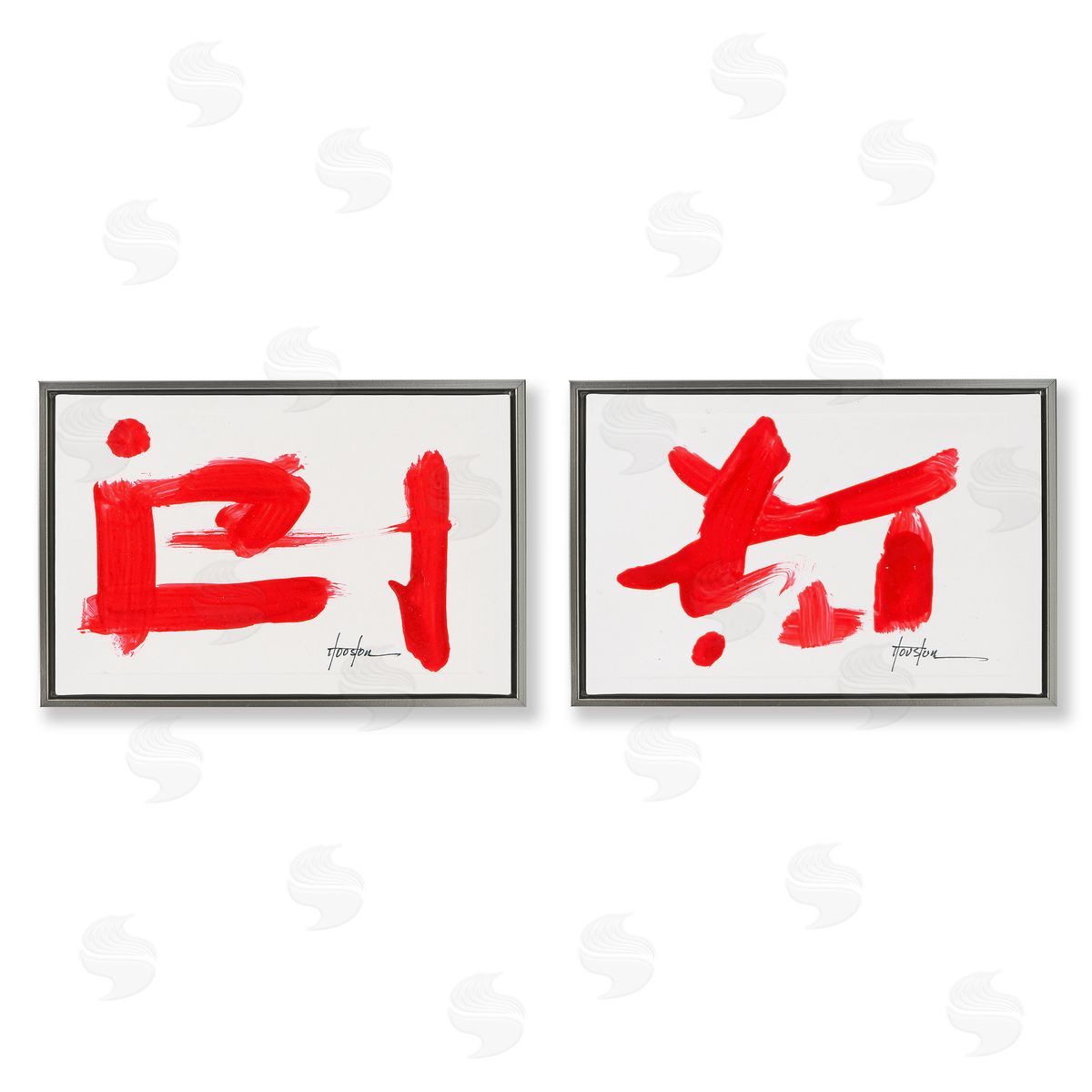 Red Symbolic Characters Grey Floating Frame Canvas Wall Art, Home Decor by Daniel Houston