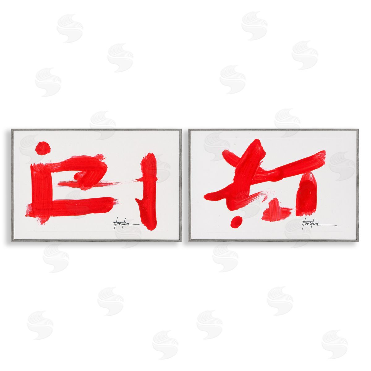 Red Symbolic Characters Grey Frame Print Wall Art, Home Decor by Daniel Houston