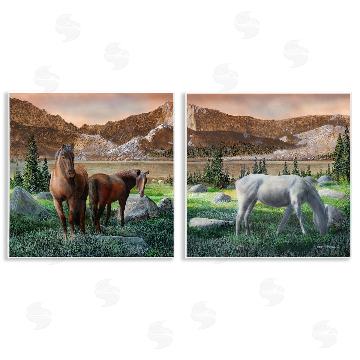 Country Valley Horses Grazing Wood Plaque Wall Art, Home Decor by Kevin Daniel