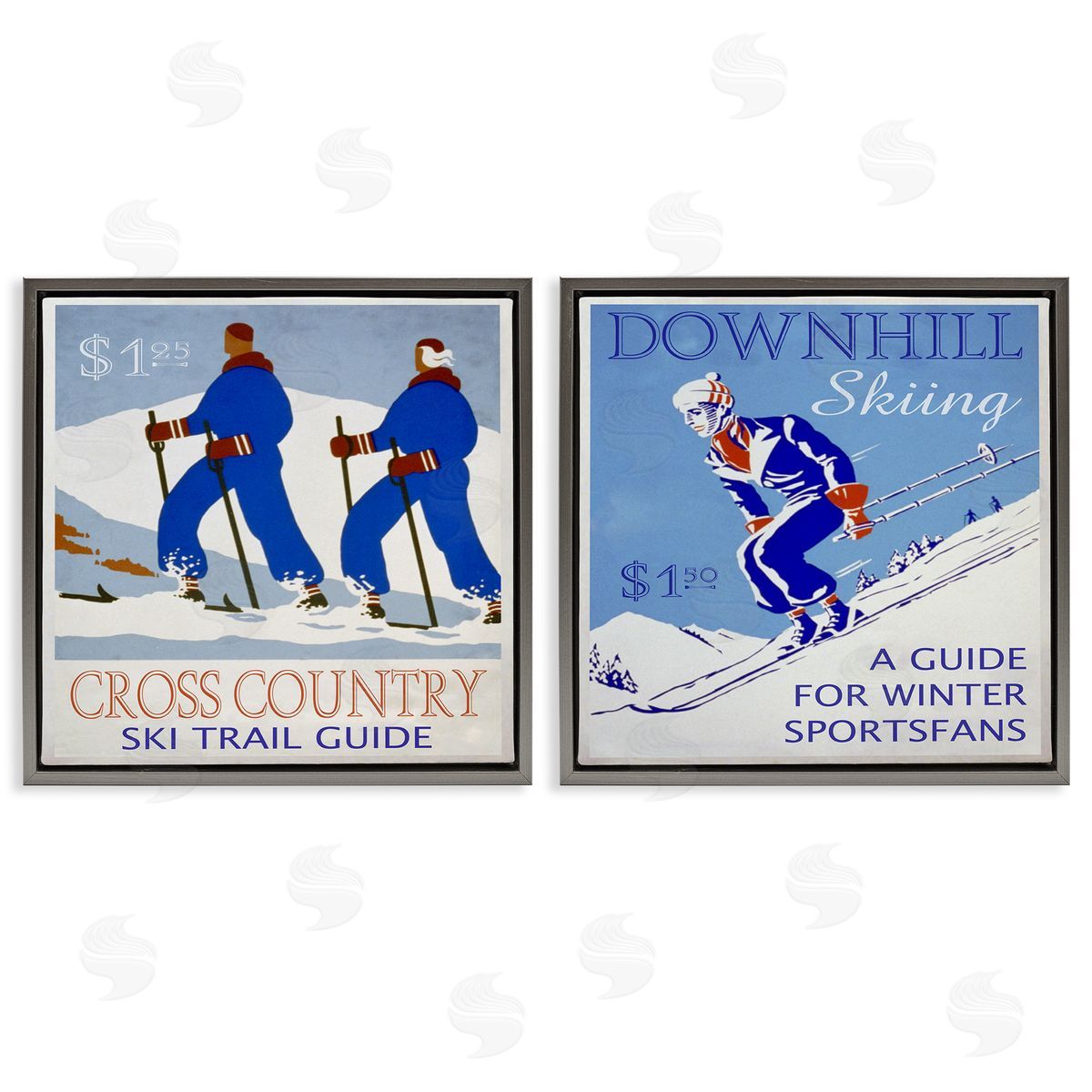 Cross Country Skiing Posters Grey Floating Frame Canvas Wall Art, Home Decor by Graffi*tee Studios