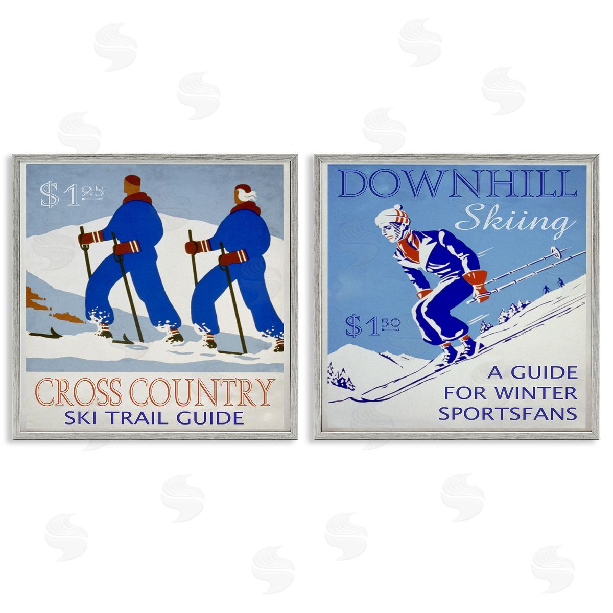 Cross Country Skiing Posters Grey Frame Print Wall Art, Home Decor by Graffi*tee Studios