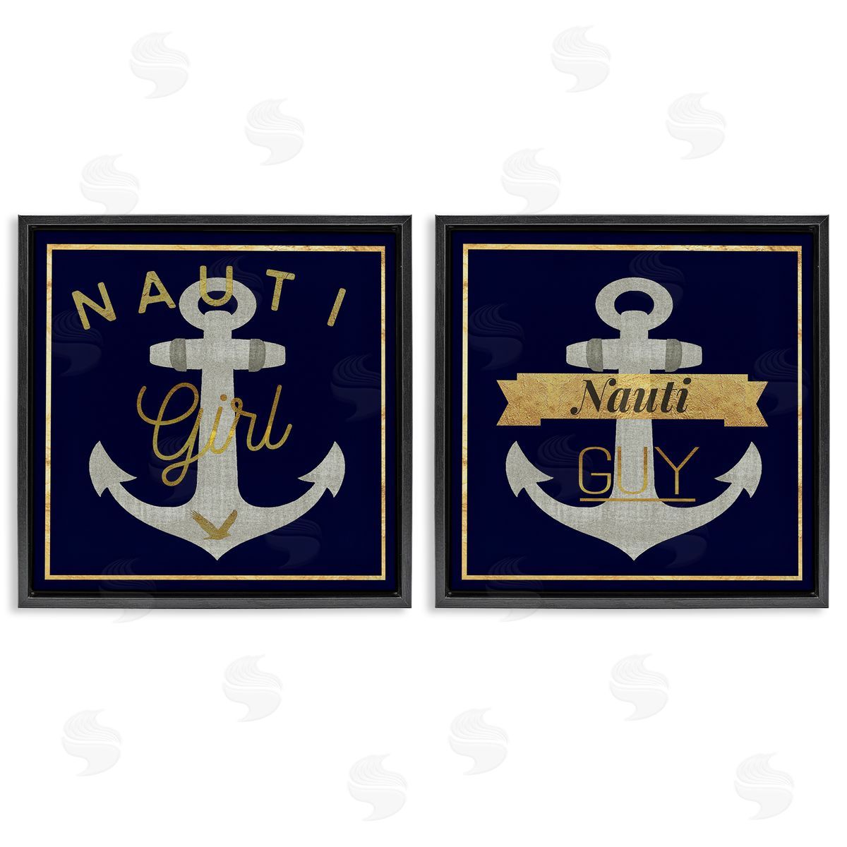 Nauti Girl & Guy Anchors Black Floating Frame Canvas Wall Art, Home Decor by Graffi*tee Studios