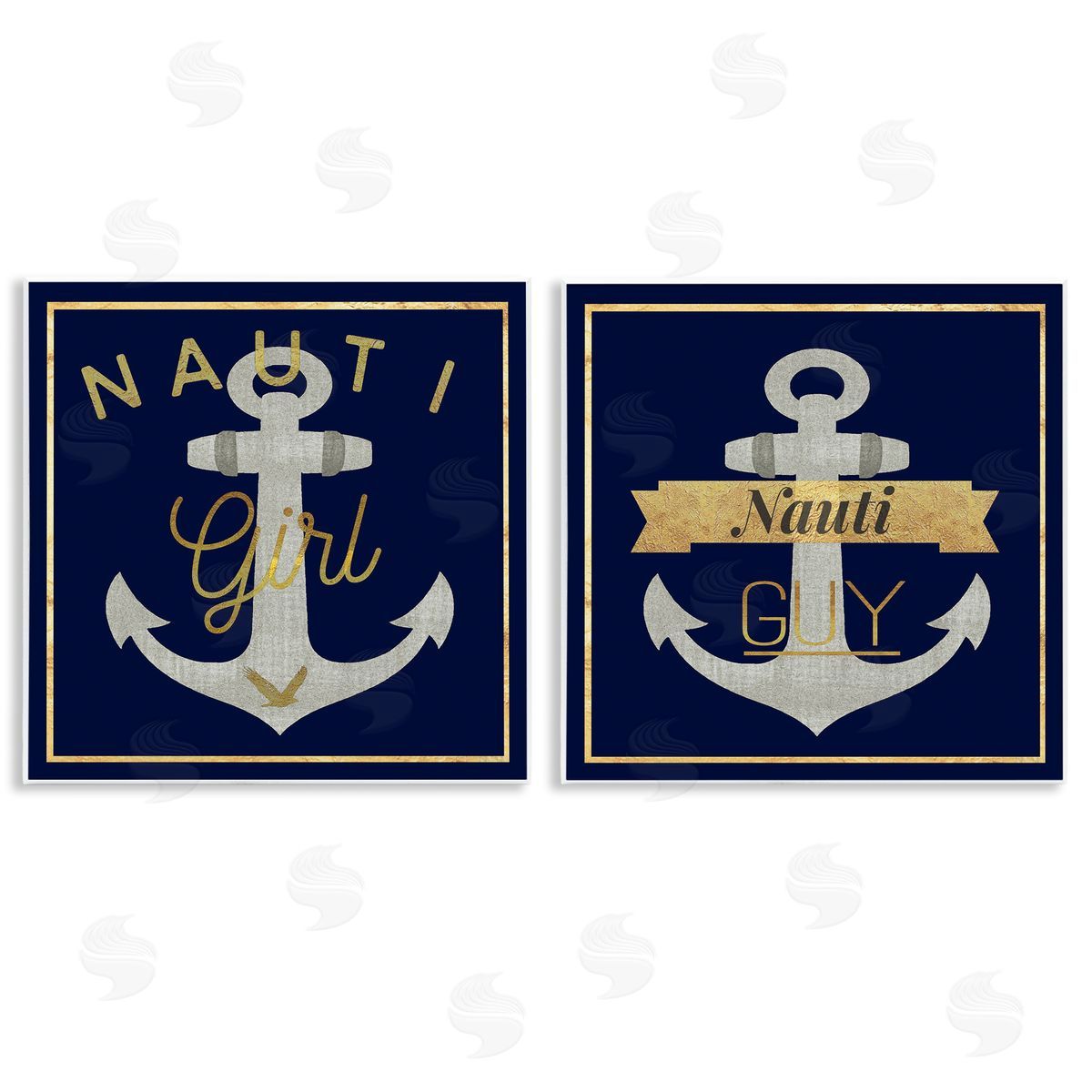 Nauti Girl & Guy Anchors Wood Plaque Wall Art, Home Decor by Graffi*tee Studios