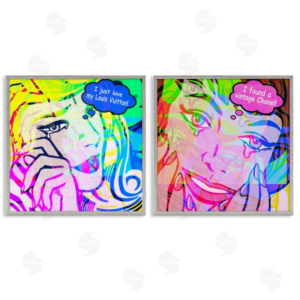 Crying Comic Fashionistas Grey Frame Print Wall Art, Home Decor by Graffi*tee Studios