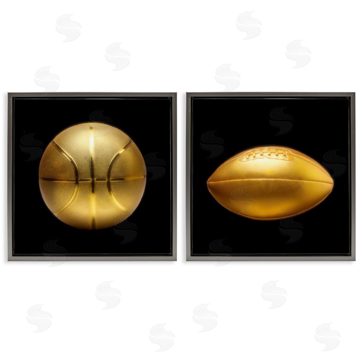 Golden Designer Sports Balls Grey Floating Frame Canvas Wall Art, Home Decor by Graffi*tee Studios