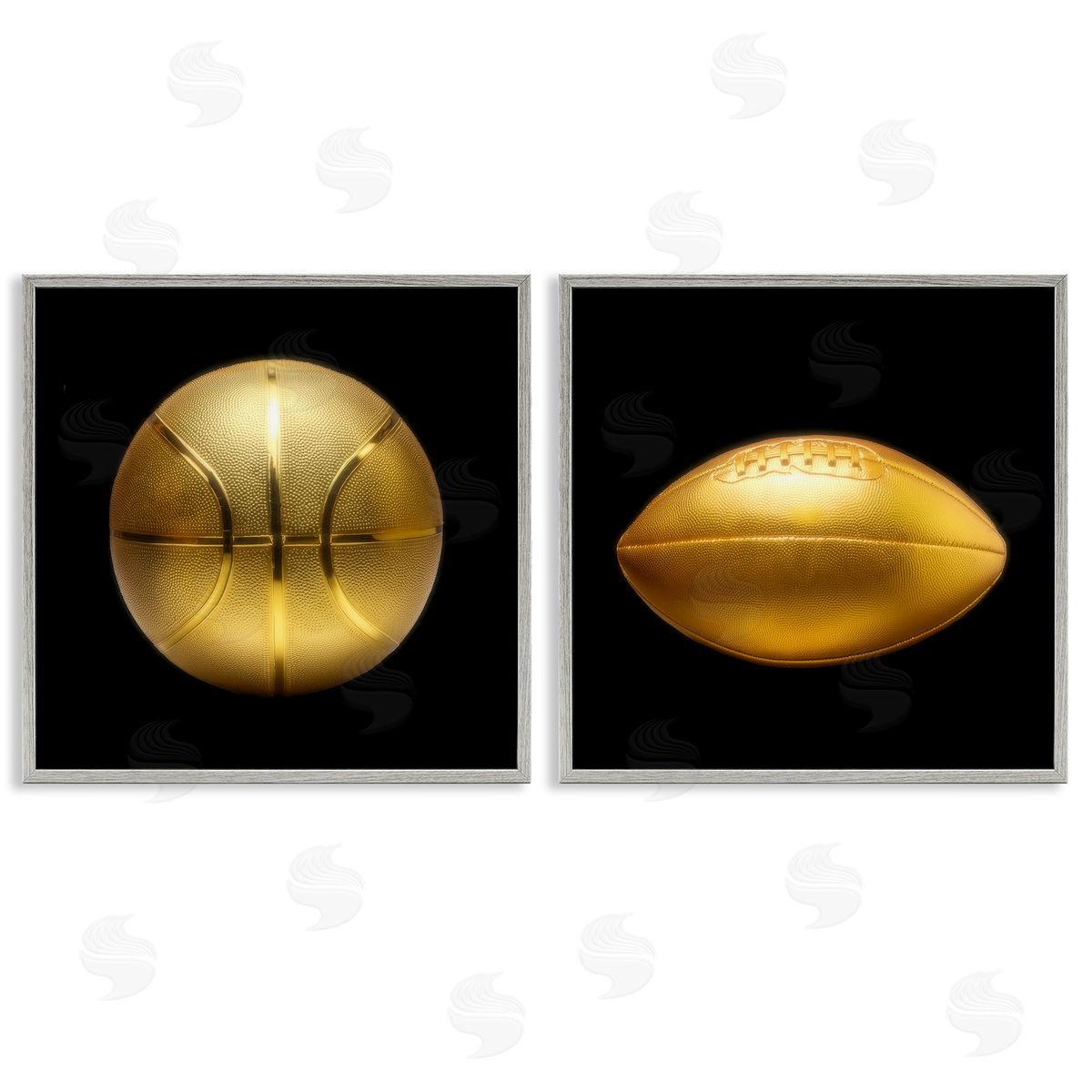 Golden Designer Sports Balls Grey Frame Print Wall Art, Home Decor by Graffi*tee Studios