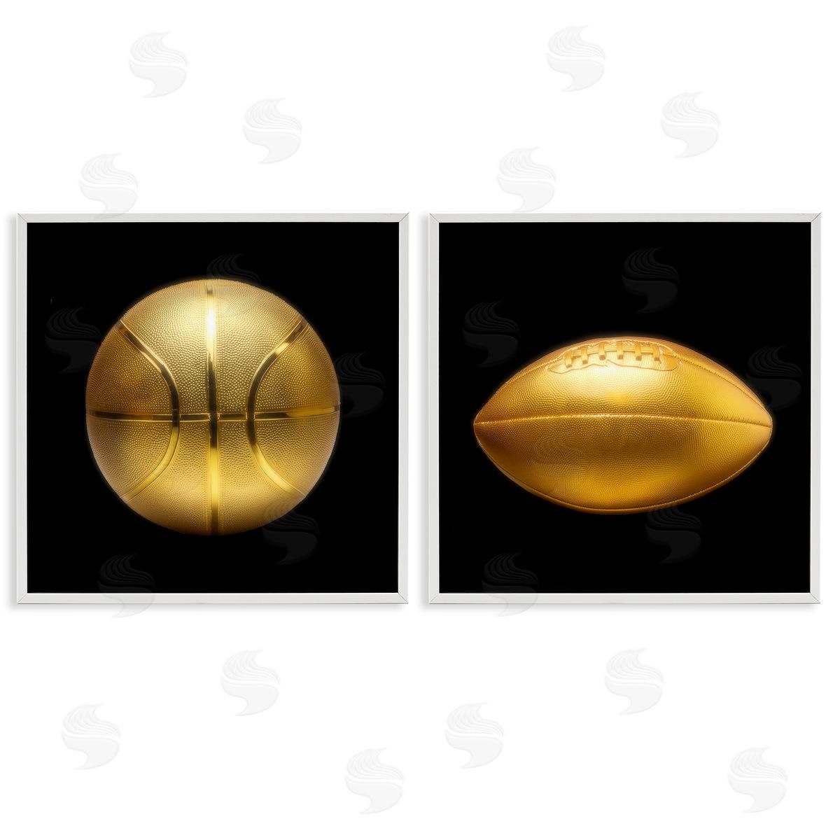 Golden Designer Sports Balls White Frame Print Wall Art, Home Decor by Graffi*tee Studios