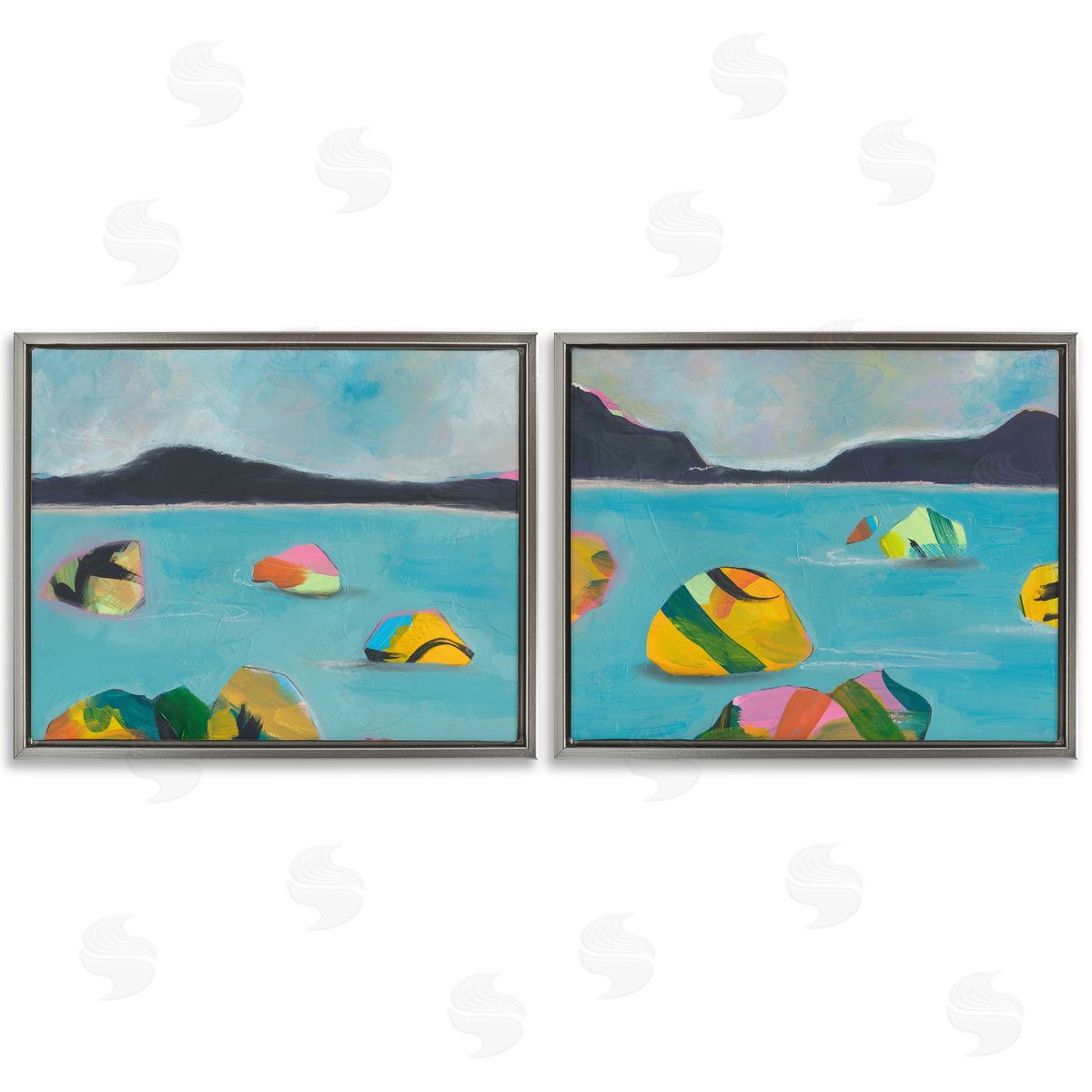 Beach Buoys in Sea Grey Floating Frame Canvas Wall Art, Home Decor by Jan Weiss