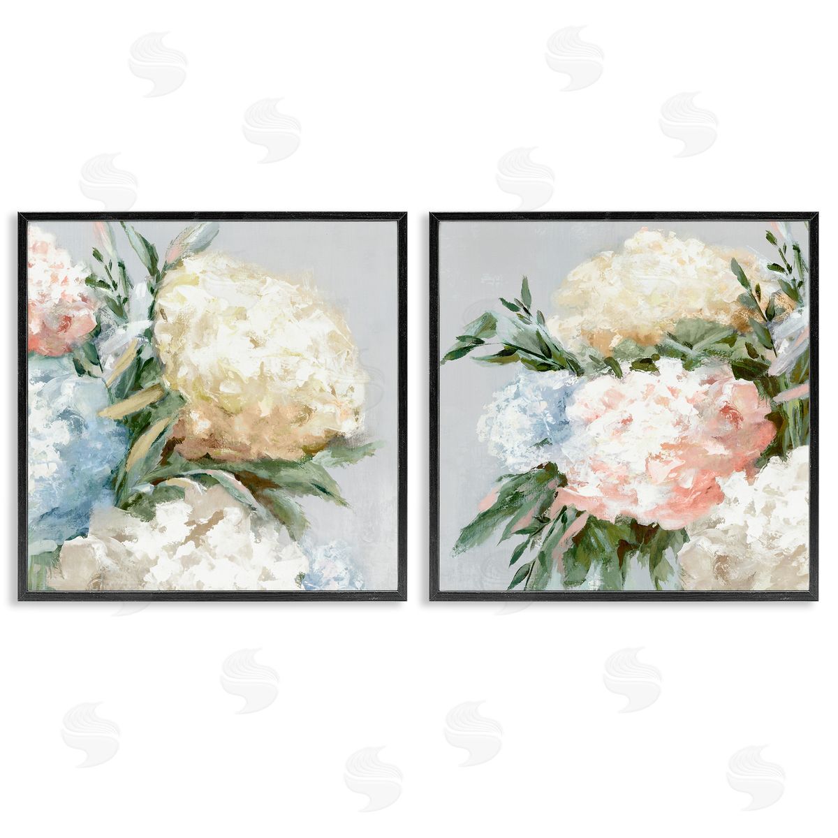 Pastel Blooming Hydrangeas Black Frame Print Wall Art, Home Decor by Alex Black