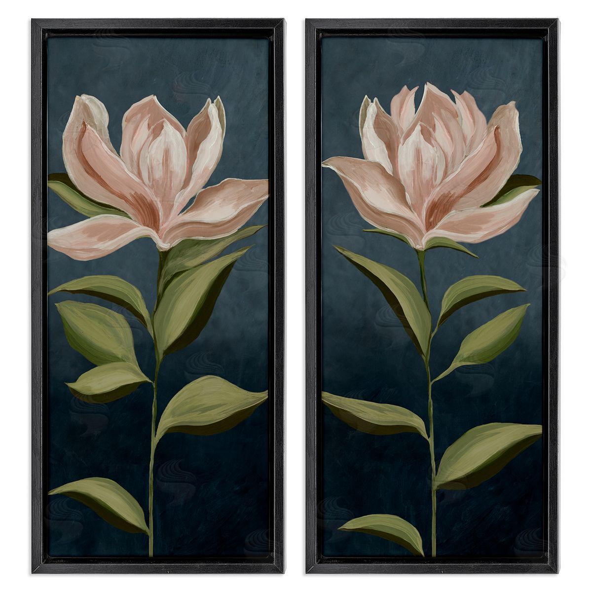 Pink Petaled Blooms Black Floating Frame Canvas Wall Art, Home Decor by Jacob Q