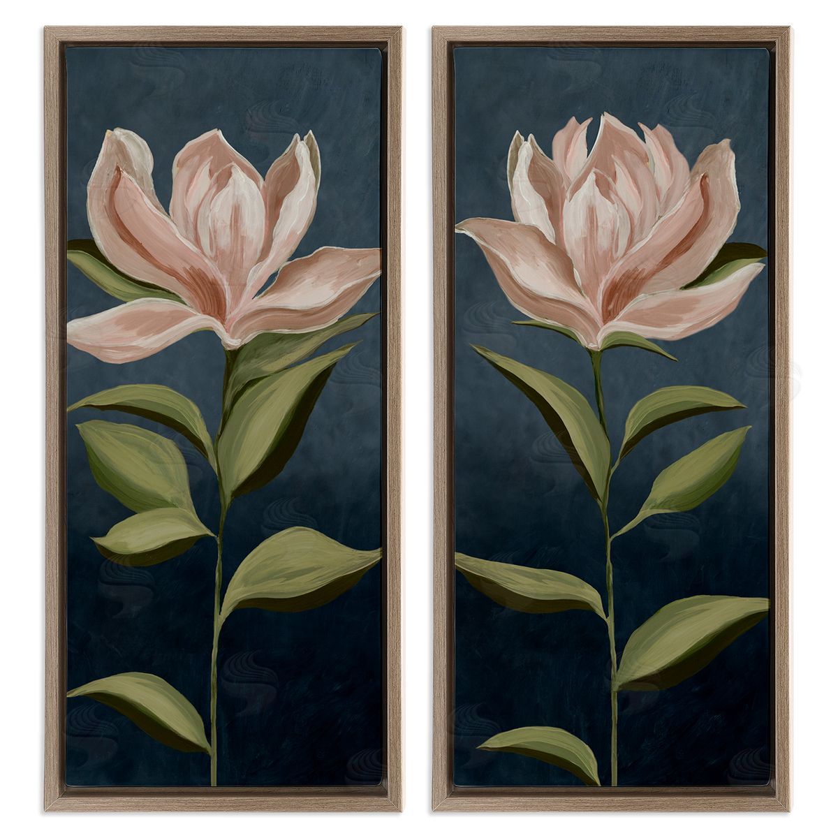 Pink Petaled Blooms Brown Floating Frame Canvas Wall Art, Home Decor by Jacob Q