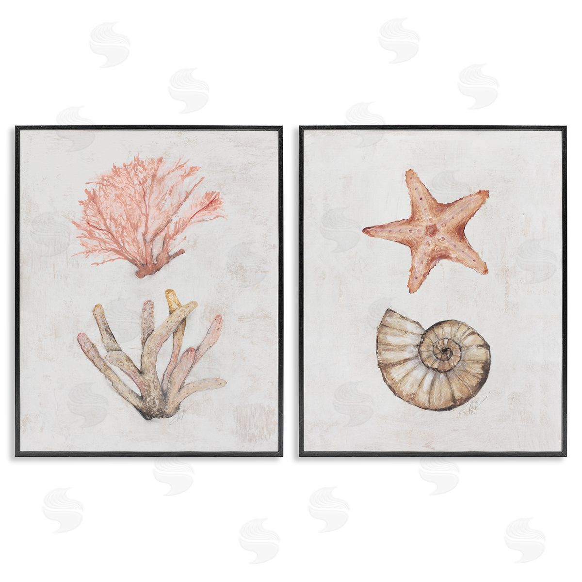 Neutral Pastel Sea Life Black Frame Print Wall Art, Home Decor by Filippo Ioco