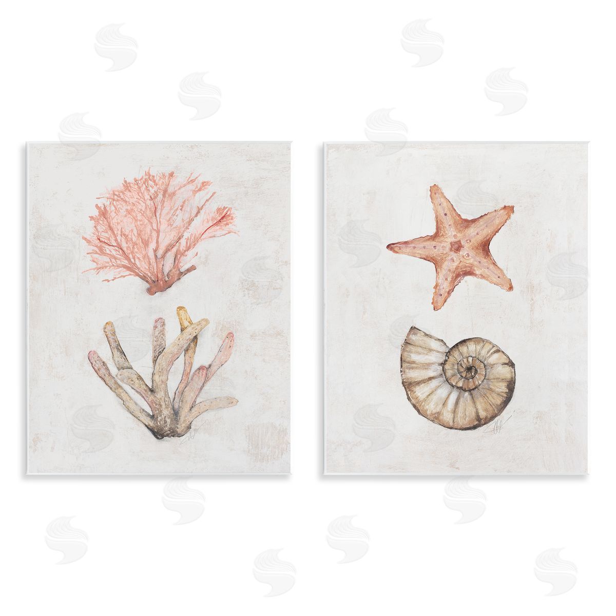 Neutral Pastel Sea Life Wood Plaque Wall Art, Home Decor by Filippo Ioco