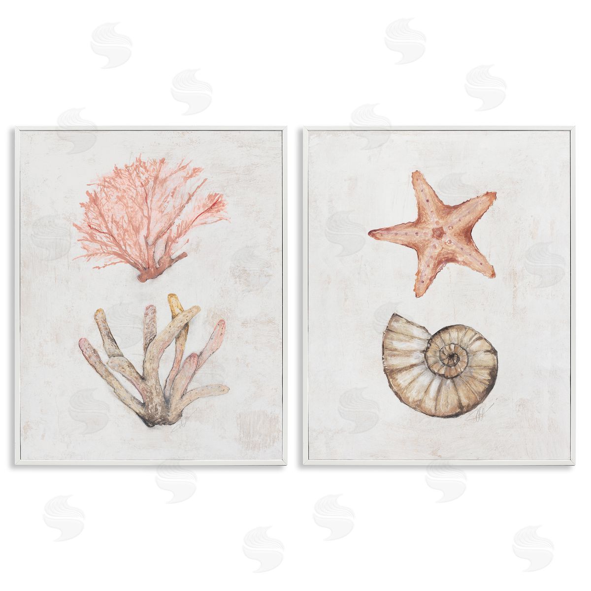 Neutral Pastel Sea Life White Frame Print Wall Art, Home Decor by Filippo Ioco