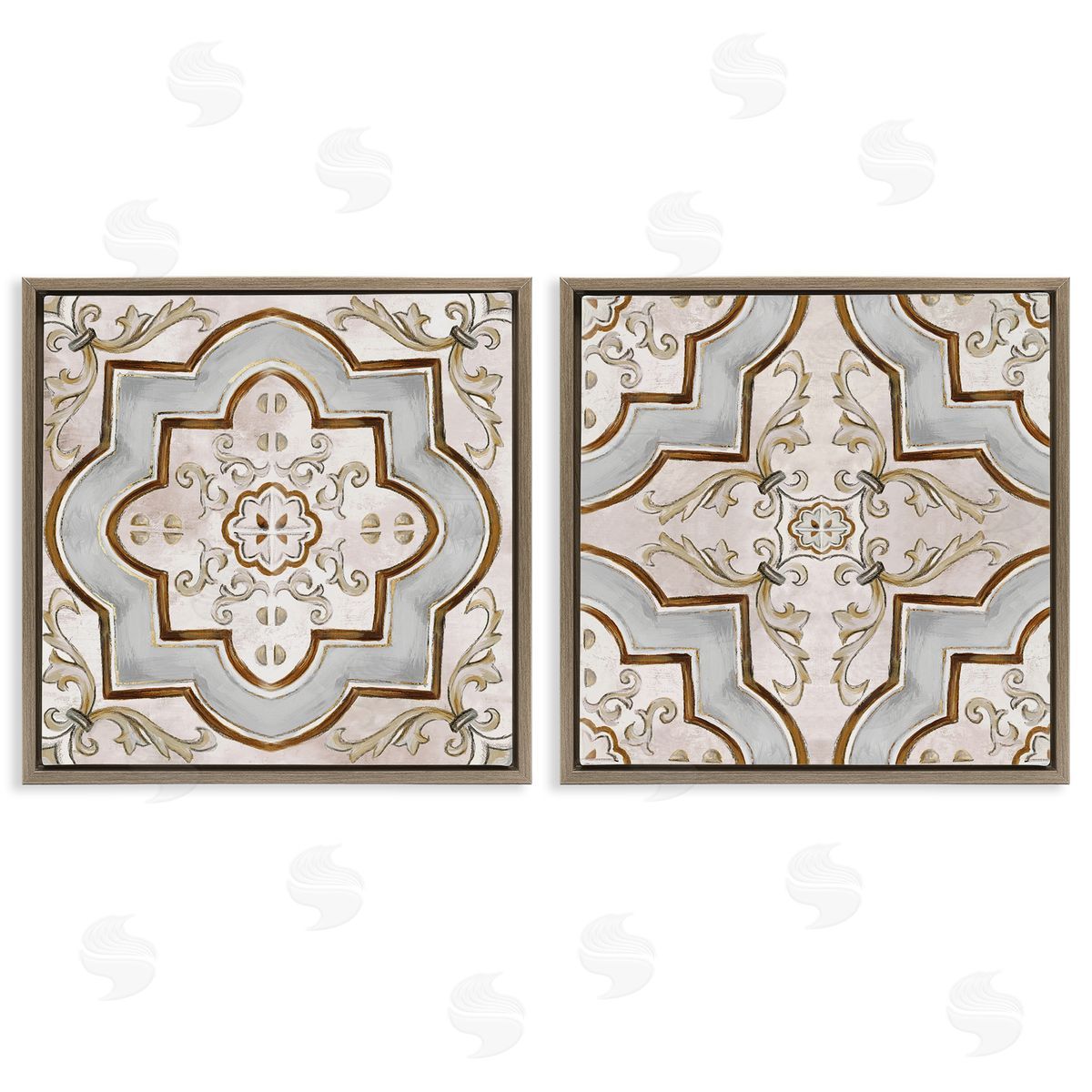 Moroccan Tile in Neutrals Brown Floating Frame Canvas Wall Art, Home Decor by Irena Orlov