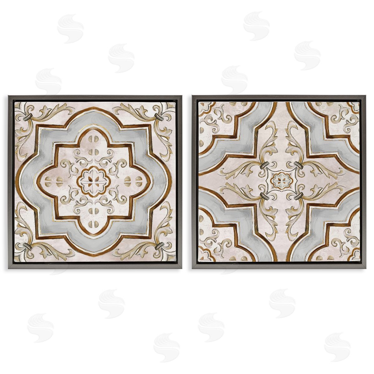 Moroccan Tile in Neutrals Grey Floating Frame Canvas Wall Art, Home Decor by Irena Orlov