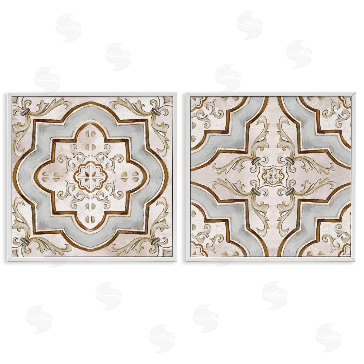 Moroccan Tile in Neutrals White Frame Print Wall Art, Home Decor by Irena Orlov