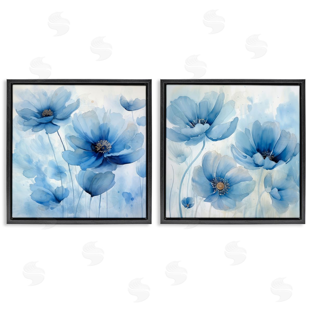 Saturated Blue Blossoms Black Floating Frame Canvas Wall Art, Home Decor by Irena Orlov