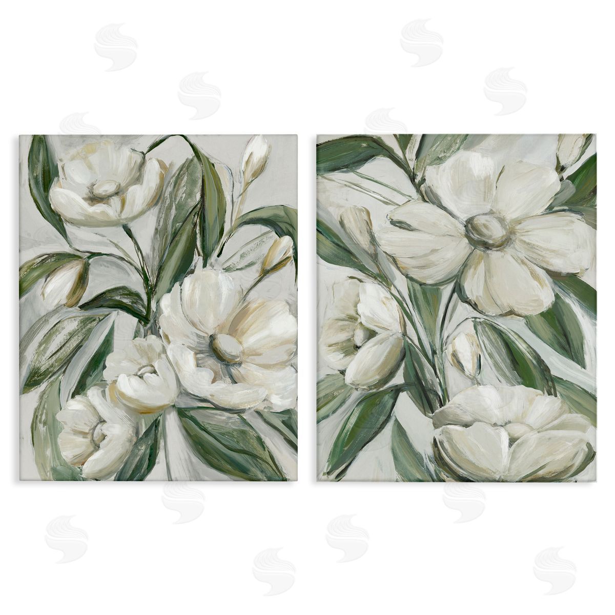 White Blossoms & Leaves Canvas Wall Art, Home Decor by Hannah Dawson
