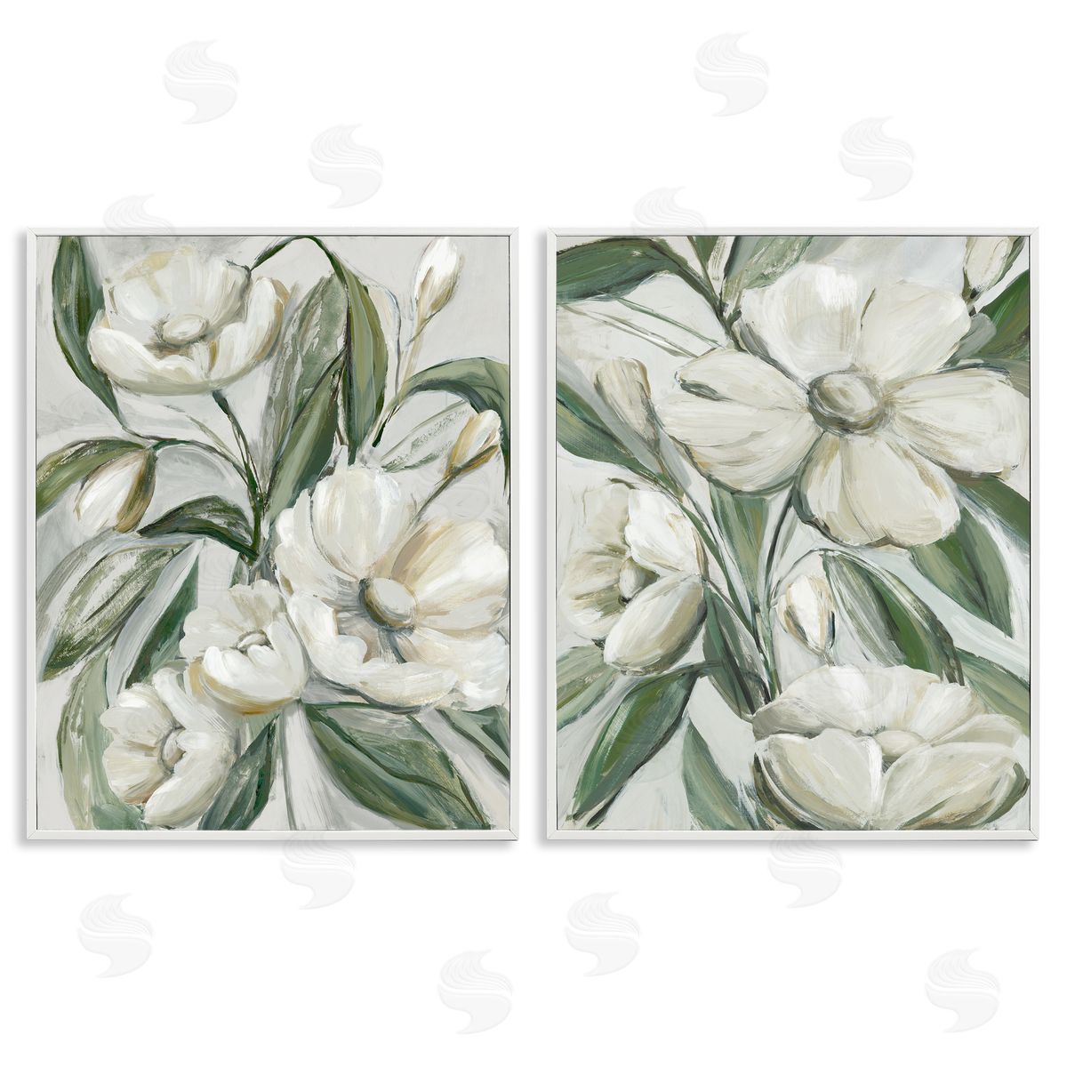 White Blossoms & Leaves White Frame Print Wall Art, Home Decor by Hannah Dawson