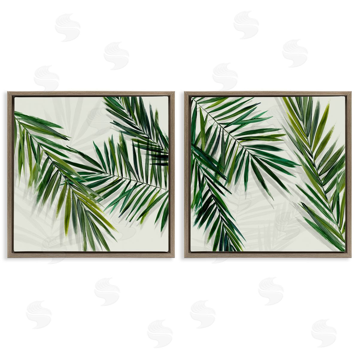 Palm Fronds over Neutral Brown Floating Frame Canvas Wall Art, Home Decor by Hannah Dawson