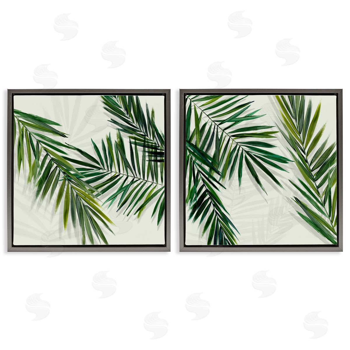 Palm Fronds over Neutral Grey Floating Frame Canvas Wall Art, Home Decor by Hannah Dawson