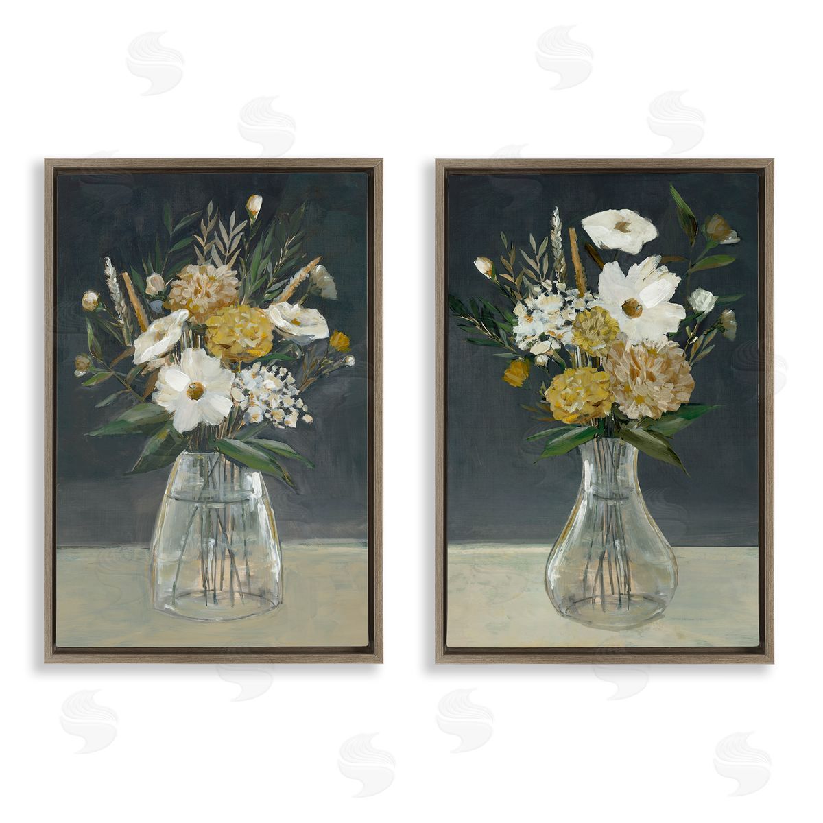 Muted Bouquet Vases Brown Floating Frame Canvas Wall Art, Home Decor by Hannah Dawson
