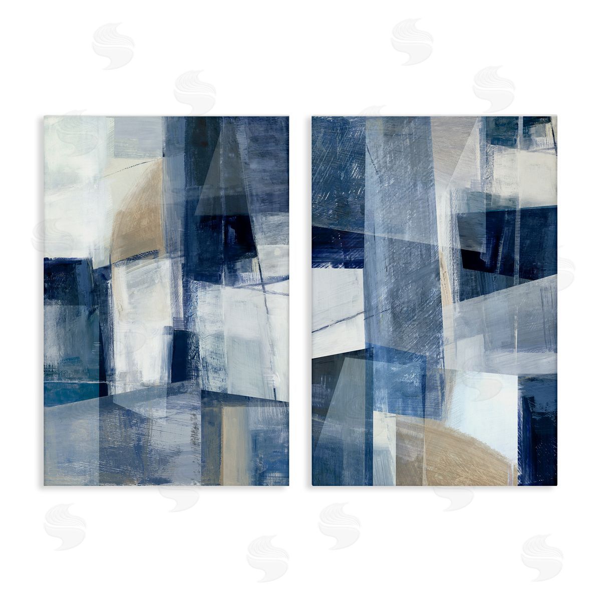 Blue & Neutral Geometrics Canvas Wall Art, Home Decor by Hannah Dawson