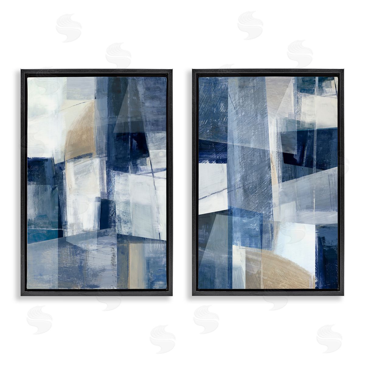 Blue & Neutral Geometrics Black Floating Frame Canvas Wall Art, Home Decor by Hannah Dawson
