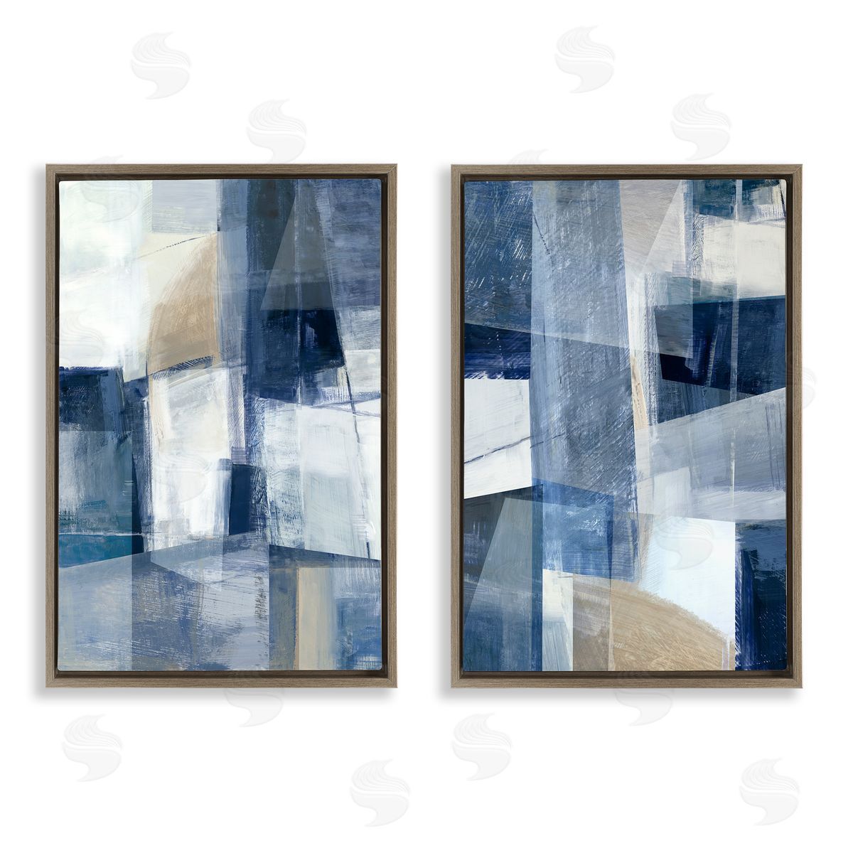 Blue & Neutral Geometrics Brown Floating Frame Canvas Wall Art, Home Decor by Hannah Dawson