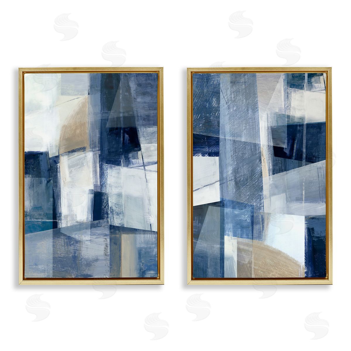 Blue & Neutral Geometrics Gold Floating Frame Canvas Wall Art, Home Decor by Hannah Dawson