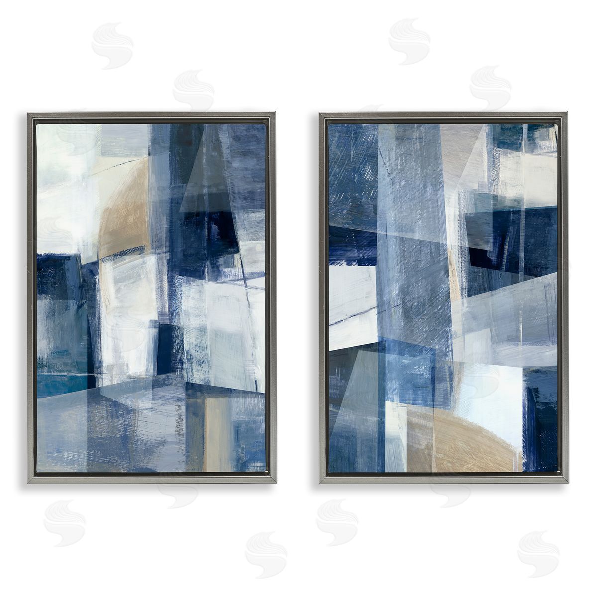Blue & Neutral Geometrics Grey Floating Frame Canvas Wall Art, Home Decor by Hannah Dawson