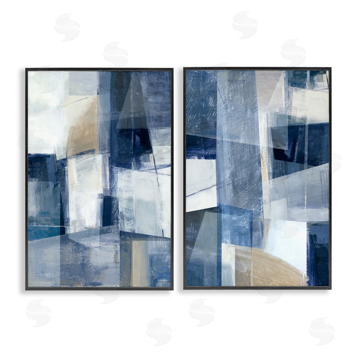 Blue & Neutral Geometrics Black Frame Print Wall Art, Home Decor by Hannah Dawson