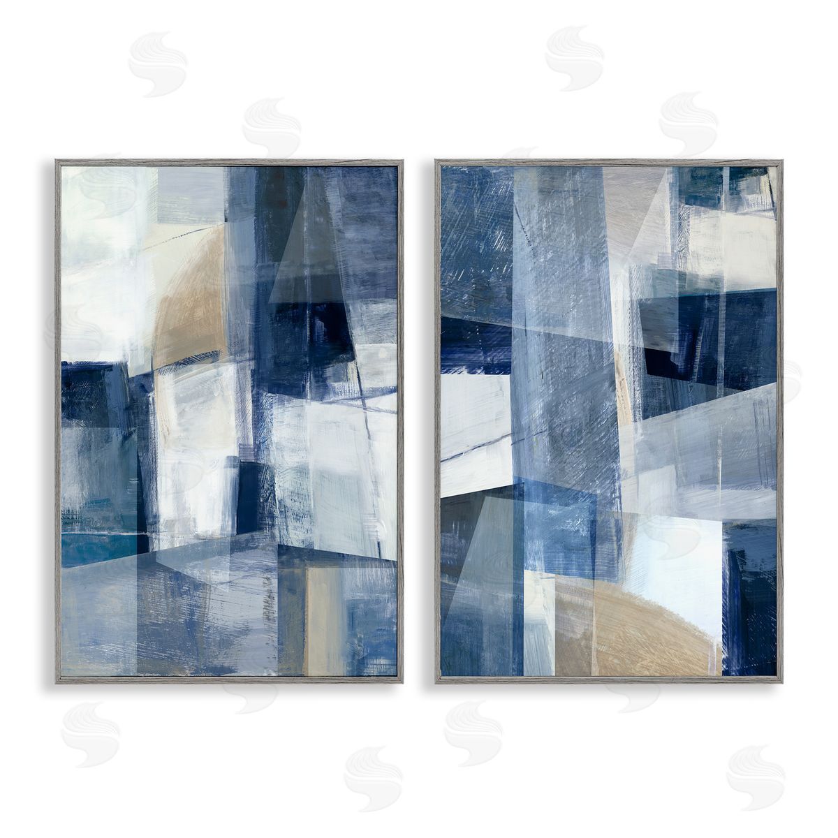 Blue & Neutral Geometrics Grey Frame Print Wall Art, Home Decor by Hannah Dawson