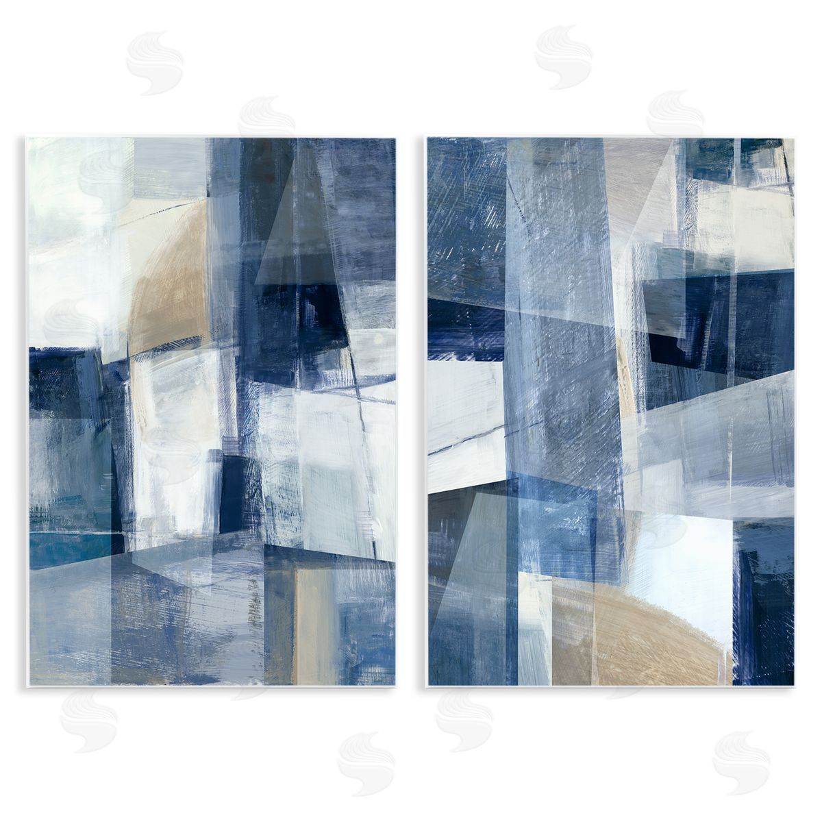 Blue & Neutral Geometrics Wood Plaque Wall Art, Home Decor by Hannah Dawson