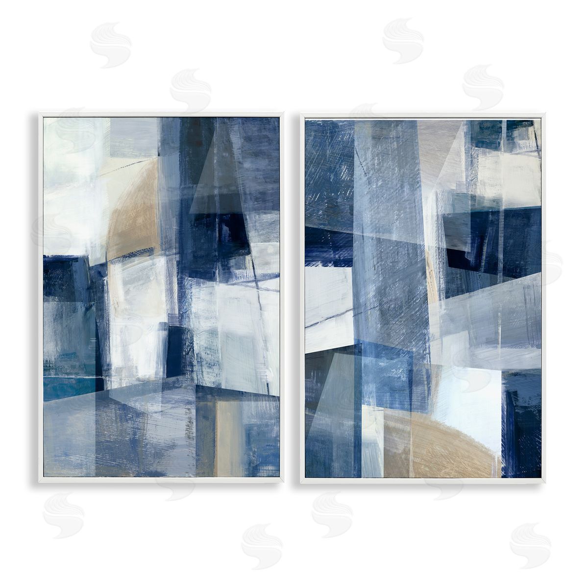 Blue & Neutral Geometrics White Frame Print Wall Art, Home Decor by Hannah Dawson