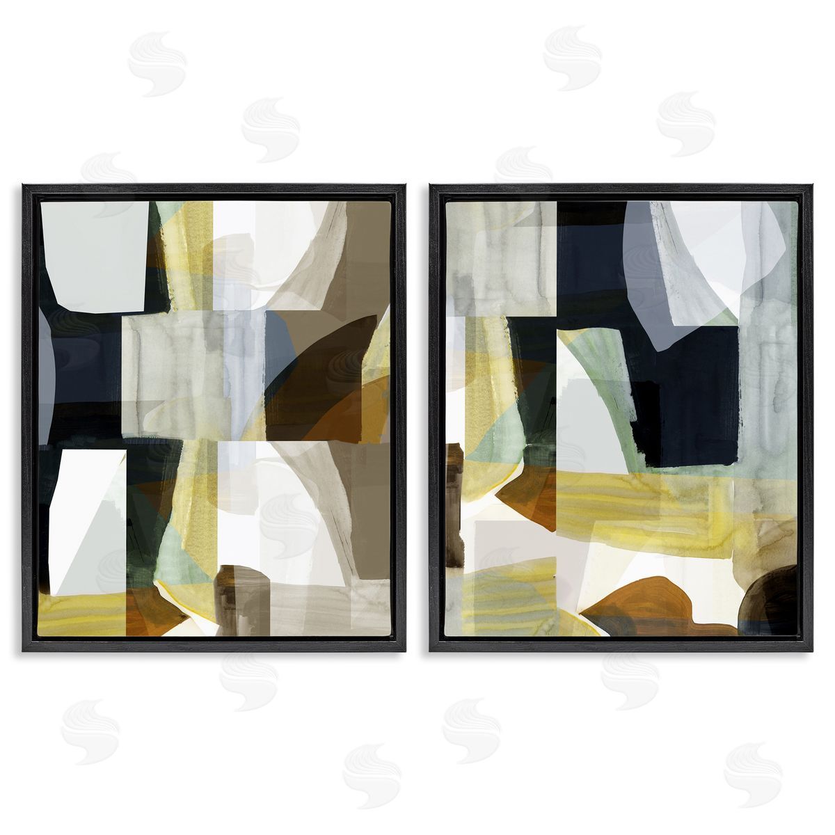 Geometric Desert Motif Black Floating Frame Canvas Wall Art, Home Decor by cartissi
